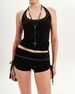 Women's European American Style Summer Halter Neck Tie Metal Rhinestone Slim Fit Vest And Shorts Set_ecoleips.com