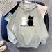 New Fleece-lined Hooded Women's Sweatshirt, Autumn And Winter New Versatile Cartoon Cat Student Oversized_ecoleips.com