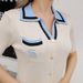 Women's Clothing Skirt Contrast Color Polo Collar Single Breasted Long Skirt Slim Fit Knitted Dress_ecoleips.com