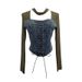 Women's Clothing Real Shot Sexy Hollow Halter Neck Denim Splicing Mesh Straps Irregular Long Sleeved T Shirt Short Top_ecoleips.com