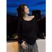 One-word Shoulder Long-sleeved T-shirt Women's 2025 New Autumn Sexy Off-the-shoulder Loose And Pure Slanted Shoulder Top_ecoleips.com