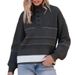 Women's Clothing Autumn And Winter New Striped Color Matching Sweater Women's Button Half Turtleneck Long Sleeve Knitted Pullover Women's Clothing_ecoleips.com