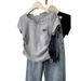 Women's V-Neck Cotton T-Shirt – Slim Fit With Side Heart Detail (S-XL, 4 Colors)_ecoleips.com