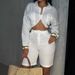 Women's Clothing Elegant Solid Color Loose Long Sleeved Waist Baring Shirt High Waist Shorts Suit_ecoleips.com
