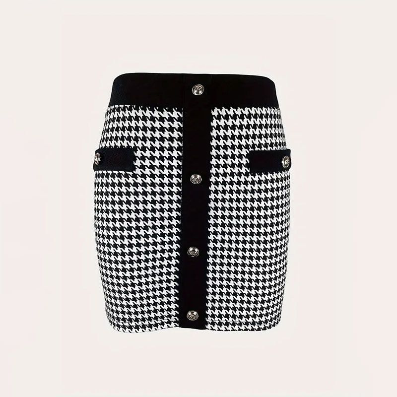 Aria Basics Aria Basics 2024 New Skirt Model: Commuting Elegant Style, Contrast Color Buttons, Elastic Bodycon Short Skirt,_ecoleips.com