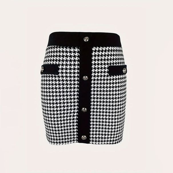 Aria Basics Aria Basics 2024 New Skirt Model: Commuting Elegant Style, Contrast Color Buttons, Elastic Bodycon Short Skirt,_ecoleips.com