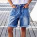 Aria Basics Aria Basics Cross-border European American Size Washed And Distressed Rolled Hem Patch Pocket Mid-waist Straight-leg Stretch Women's_ecoleips.com