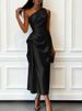 Women Elegant Sleeveless Hight Waist Gowns Fashion Temperament Solid Slim Party Dresses Sexy Slanted Shoulder Draped Long Dress_ecoleips.com
