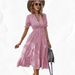 Women's Clothing Striped Dress V Neck Elastic Waist Short Sleeves Large Swing Dress_ecoleips.com
