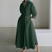 Women's Clothing Elegant Shirt Dress Solid Color Long Sleeve Female Casual High Waist Robe_ecoleips.com