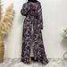 New Fashion Patchwork Flared Long Sleeve Full Button Slim Fit Parent-Child Muslim Dress 6380_ecoleips.com