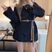 New Women's Clothing Knit Sweater Hollow Out Long Sleeve Loose Fit Stylish Youthful Belted Waist Slimming Outerwear Top_ecoleips.com