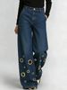 High-Waisted Loose-Fitting Cutout Jeans Metallic Eyelets Hollowed out Detail Wholesale Denim Trousers_ecoleips.com