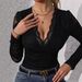 Women's Elegant Jumpsuit With V-Neck & Sheer Yoke, Long Sleeve Bodycon Romper For Spring & Fall (S-XL)_ecoleips.com