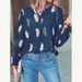 2026 Autumn Winter New Cross-Border European And American Clothing V-Neck Feather Print Long Sleeve Loose T-Shirt_ecoleips.com