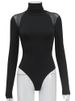 Women's Clothing High Neck Mesh Splicing Slim Elastic Temperament Long Sleeved Jumpsuit Tops_ecoleips.com