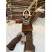 girl Fair Isle Christmas Night Retro Red Winter Diamond Block Heavy Craft Sweater Top One Size Coffee Color_ecoleips.com