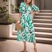 Summer Elegant V Neck Dress Slim Waist Printed Long Women's Clothing European And American Style_ecoleips.com