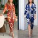 Women’s Clothing Women's Wear Print Sexy V Neck Long Sleeve Slit Dress Women_ecoleips.com