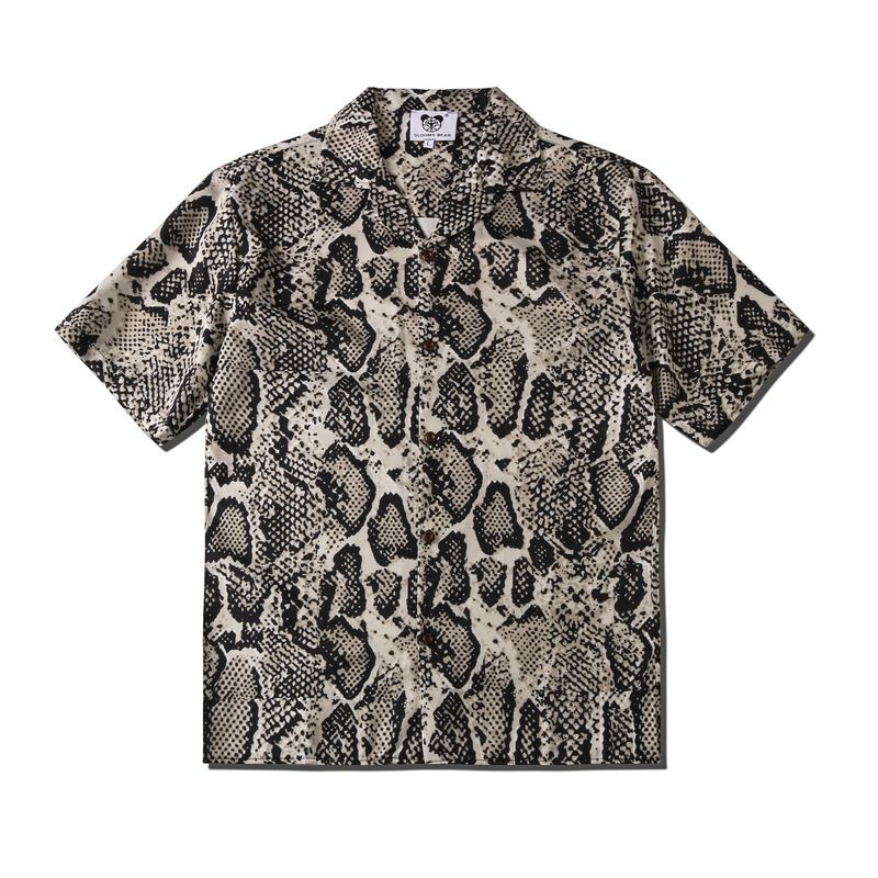 Unisex Streetwear Short Sleeve Shirt With Snake Print, Lapel Collar Casual Summer Shirt For Men And Women_ecoleips.com