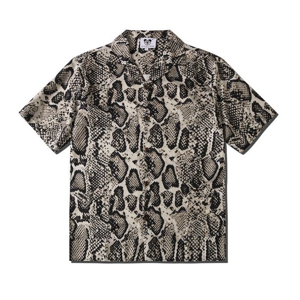 Unisex Streetwear Short Sleeve Shirt With Snake Print, Lapel Collar Casual Summer Shirt For Men And Women_ecoleips.com