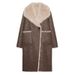Women's Clothing Luxury Two-Sided Faux Fur Coat With Oversized Lapel - Reversible Long Coat For Women, Winter Fashion Outerwear (Black, Camel)_ecoleips.com