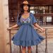 2026 European And American Plus Size Bohemian Style Embroidered Square Buckle Collar Ruffle Short_ecoleips.com