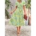 2023 European And American Women's Fashion Summer New V-neck Tie Floral Slit Dress_ecoleips.com