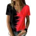 Aria Basics Aria Basics 2022 Summer European American Plus Size Clothing, Color-Block Top, New V-Neck Short-Sleeve Women's T-Shirt For_ecoleips.com