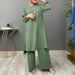H728 Muslim Women's Urban Sportswear Two-Piece Elegant Long Sleeve Shirt Loose Fashion Wide-Leg Pants Set_ecoleips.com