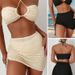Solid Color Halter Neck Bikini Set Three Piece Swimsuit Sexy Skirt Two Piece Women's Cross Border European American Style_ecoleips.com
