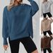 Women's Clothing Oversized Split Hem Crewneck Sweatshirt - Long Sleeve Casual Pullover With Drop Shoulder For Streetwear (Grey, Navy, Khaki, Black)_ecoleips.com