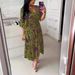 Women's Clothing Summer New Printed V Neck High Waist Lace Up Dress Flared Mid Sleeve Ruffled Slit Long Skirt_ecoleips.com