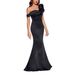 Elegant Off-Shoulder Black Evening Dress With Ruffled Short Sleeves Slim Fit Long Formal Gown For Parties(Polyester Blend, Classic BlackJewel Tones)_ecoleips.com