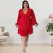 Women's Clothing V-Neck Flutter Sleeve Midi Dress With Vertical Stripe Jacquard, Elegant A-Line Swing Dress_ecoleips.com