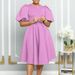 Women's Clothing Round Neck Temperament Puff Sleeve Waist Waist Large Swing Dress Skirt A Line Dress_ecoleips.com
