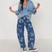 25 Fall/Winter New Y2K Women's Jeans Loose Wide-Leg Floral Print Cropped Pants Mid-Waist Denim_ecoleips.com