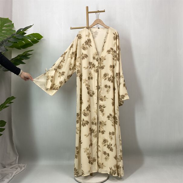 Modest Abaya Dress/Muslim Dress Women Fashion Double Layer Chiffon Printed Cardigan Women's Muslim Clothing_ecoleips.com