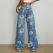 Women's Clothing Street Fashion Loose Straight Wide Leg Pants Printed Denim Trousers_ecoleips.com