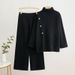 Winter Knit Turtleneck Sweater & Wide-Leg Pants Set – Button Detail Casual Outfit, Pure Color Comfortable Two-Piece For Women_ecoleips.com