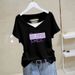 Women's Floral Lace Print V-Neck Short Sleeve T-Shirt 100% Cotton Loose Fit Casual Breathable Top_ecoleips.com