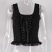 Aria Basics Aria Basics 92006 Summer Square Neck Sexy Strap Tank Women's Clothing European And American Dark Fashion Knitted Lace Camisole Top_ecoleips.com
