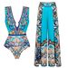 Women's Trendy Sexy One Piece Swimsuit Long Pants Polyester Printed Swimwear Set_ecoleips.com