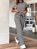 Women's Spring Summer Two Piece Set Striped Round Neck Short Sleeve Top And Drawstring Loose Straight Leg Pants_ecoleips.com