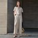 Summer French Style Pure Linen Top Women's Vintage Inspired V Neck Short Sleeved Cropped Shirt 2026_ecoleips.com