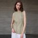 Pure Linen Women's Vest mid Length round Neck Yarn Dyed Camisole High End Old Money Style Summer Tie Waist Loose Sleeveless Top_ecoleips.com