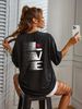 Women's Casual Black T-Shirt round Neck Short Sleeve Loose Fit Sports Top with Letter Print Back European American Style Summer_ecoleips.com