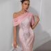 European And American New Women's Dress One Shoulder Chiffon Splicing Sequin Long Dress Party Dress_ecoleips.com