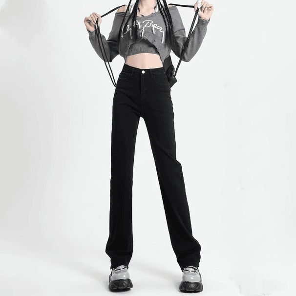 Black Slim-fit Straight-leg Jeans Women, 2025 New Autumn High-waisted Slimming Wide-leg Cigarette Pants For Pear-shaped_ecoleips.com