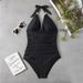 Aria Basics 2025 New Model Foreign Trade One-Piece Swimsuit Leopard Print Halter Neck Backless European And American_ecoleips.com